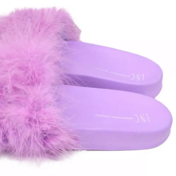 INC NEW Feather Pool Slides Slippers Purple LARGE 9/10 Summer Flip Flops Sandals - Picture 1 of 5